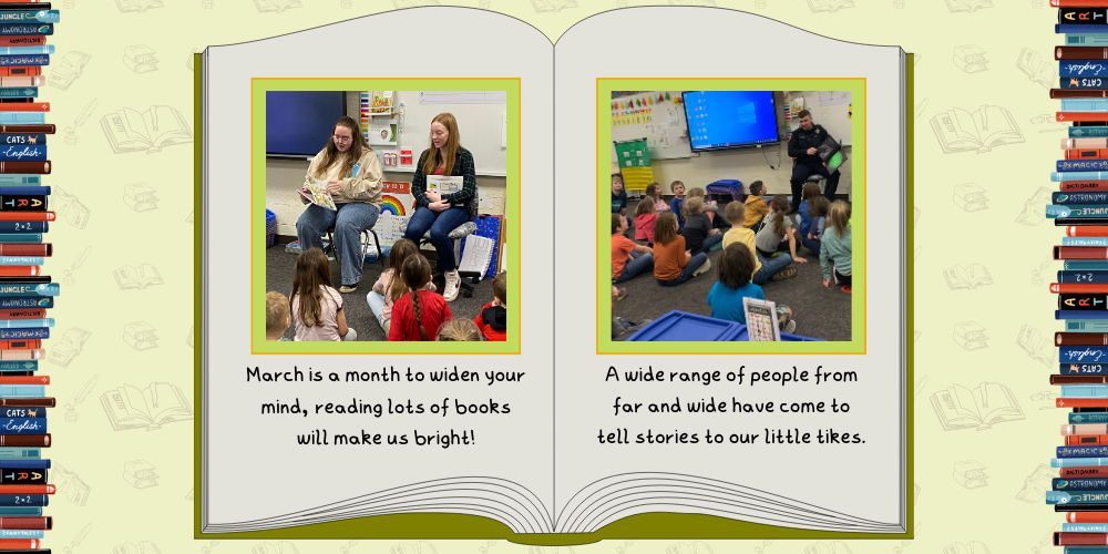 March is a month to widen your mind, reading lots of books will make us bright! A wide range of people from far and wide have come to tell stories to our little tikes.